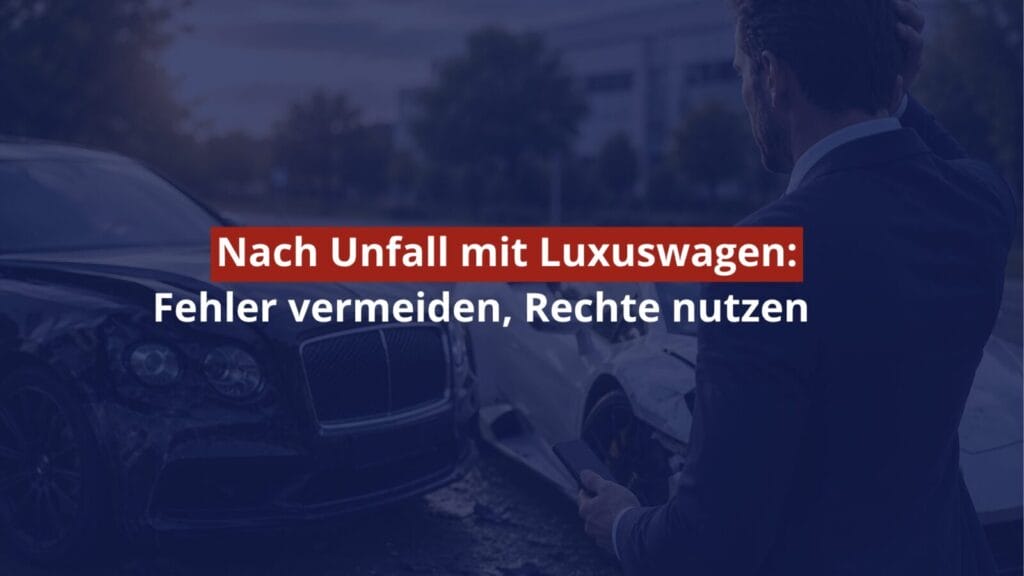 Verunfallter Luxuswagen und Mann mit Smartphone