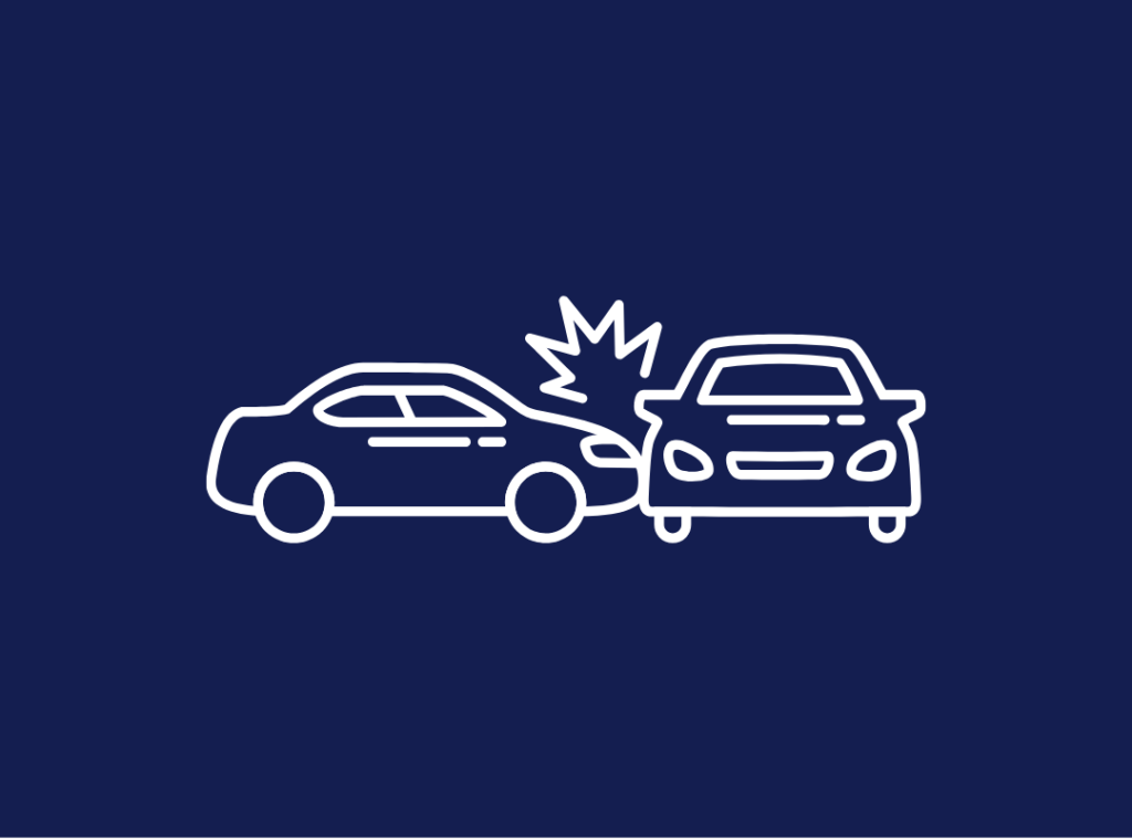 Symbolische Darstellung eines Autounfalls zwischen zwei Autos